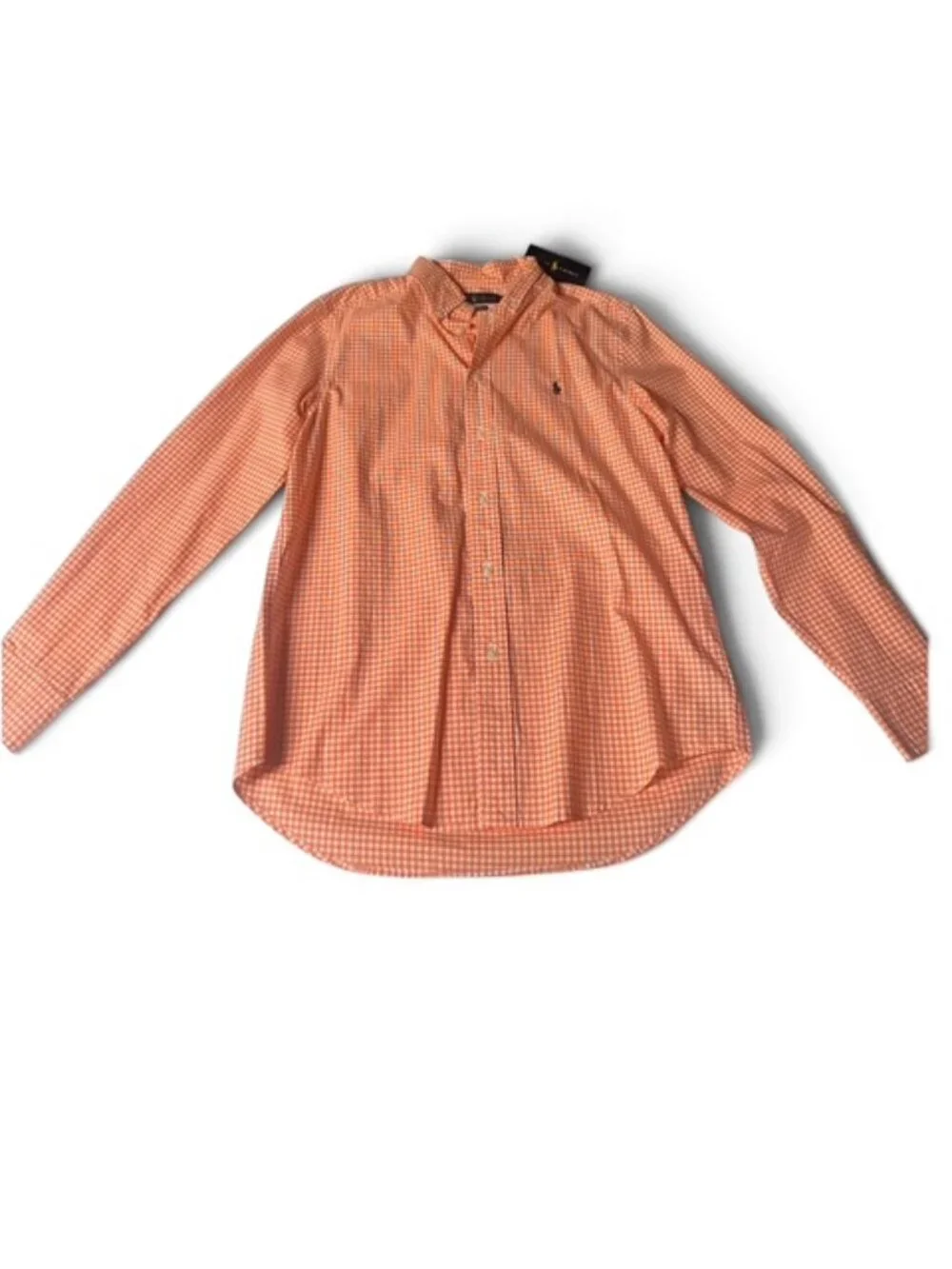 Ralph Lauren Boys Orange And White Button-Up Long Sleeve Shirt Size 14-16 NWT